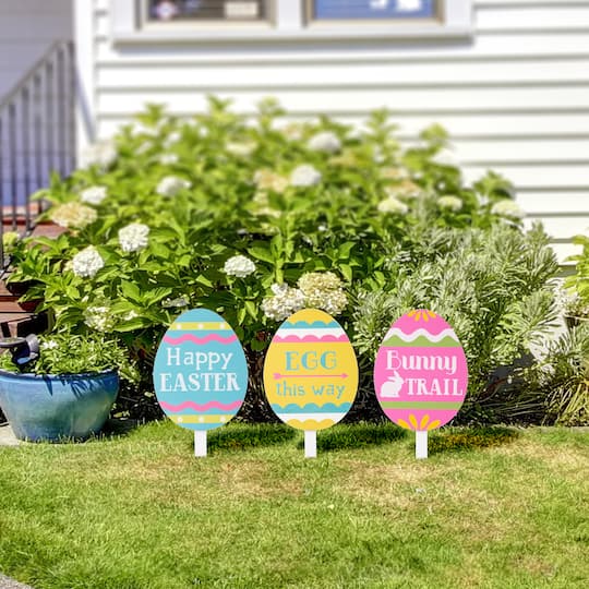 Glitzhome® 15" Wooden Easter Egg Yard Stake Set